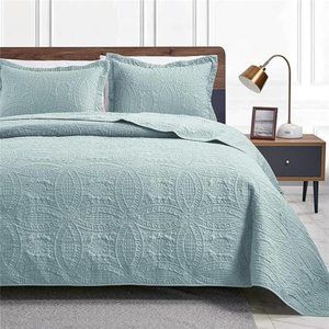 King Size Quilt Set Spa-Blue Bedspreads - Soft Bed Summer Quilt Lightweight